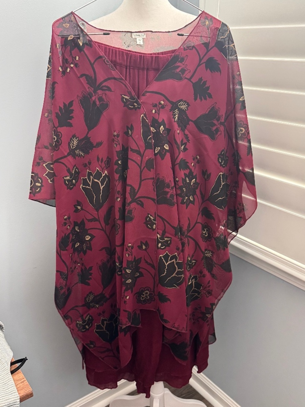 Coldwater Creek Burgandy Shawl and Slacks Set. Size PL